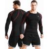 image:imageNELEUS Mens 3 Pack Dry Fit Long Sleeve Compression Shirts Workout Running Shirts5030 Black Red StripeGreyWhite 3 Pack