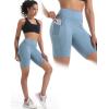 image:imageNELEUS Womens 8 Biker Shorts High Waist Tummy Control Workout Running Shorts for Gym Yoga9119 BlackGreyLight Blue 3 Pack
