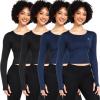 image:imageNELEUS 4 Pack Womens Long Sleeve Crop Tops  Tight Slim Fit Cute with Thumbhole208 Black 2pcs  Navy Blue 2pcs