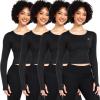 image:imageNELEUS 4 Pack Womens Long Sleeve Crop Tops  Tight Slim Fit Cute with Thumbhole208 Black 4pcs