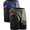 image:imageNELEUS Mens Lightweight Workout Athletic Shorts with Pockets6071 Olive Green dark Blue 2 Pack
