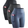 image:imageNELEUS Womens 8 Biker Shorts High Waist Tummy Control Workout Running Shorts for Gym Yoga9119 BlackGreyNavy Blue 3 Pack