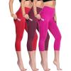 image:imageNELEUS Womens Tummy Control High Waist Capri Running Leggings Yoga Pants with PocketZ109 RedBurgundyRose Red 3 Pack