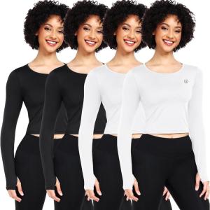 image:imageNELEUS 4 Pack Womens Long Sleeve Crop Tops  Tight Slim Fit Cute with Thumbhole208 Black 2pcs  White 2pcs