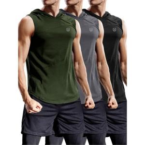 image:imageNELEUS Dry Fit Workout Athletic Muscle Tank Top Running Shirts with Hoods5036 3 Packblack grey olive Green