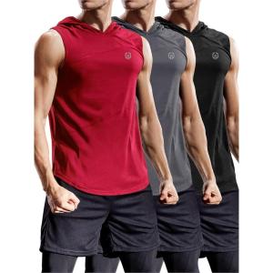 image:imageNELEUS Dry Fit Workout Athletic Muscle Tank Top Running Shirts with Hoods5036 3 Packblack grey red