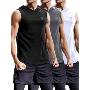 image:imageNELEUS Dry Fit Workout Athletic Muscle Tank Top Running Shirts with Hoods5036 3 Packblack grey white