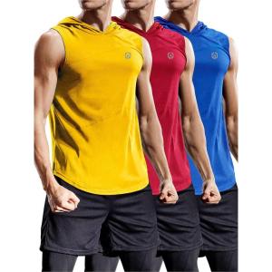 image:imageNELEUS Dry Fit Workout Athletic Muscle Tank Top Running Shirts with Hoods5036 3 Packblue red yellow