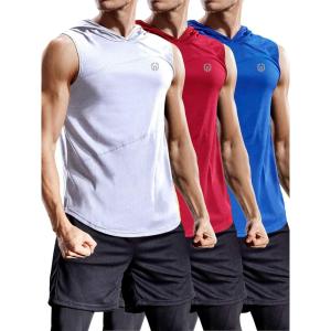 image:imageNELEUS Dry Fit Workout Athletic Muscle Tank Top Running Shirts with Hoods5036 BlueRedWhite 3 Pack