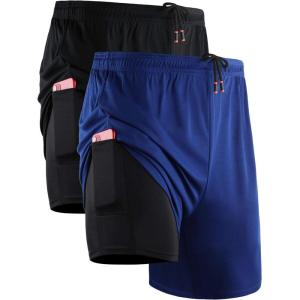 image:imageNELEUS Mens 2 in 1 Running Shorts with LinerDry Fit Workout Shorts with Pockets6070 BlackBlue 2 Pack