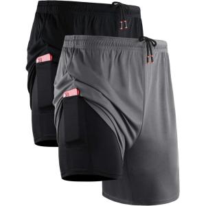 image:imageNELEUS Mens 2 in 1 Running Shorts with LinerDry Fit Workout Shorts with Pockets6070 BlackGrey 2 Pack