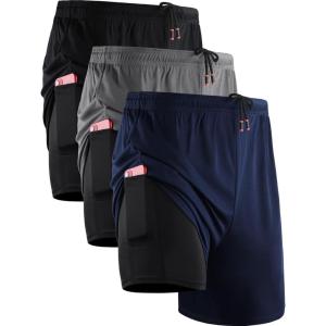 image:imageNELEUS Mens 2 in 1 Running Shorts with LinerDry Fit Workout Shorts with Pockets6070 BlackGreyNavy Blue 3 Pack
