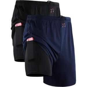 image:imageNELEUS Mens 2 in 1 Running Shorts with LinerDry Fit Workout Shorts with Pockets6070 BlackNavy Blue 2 Pack