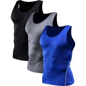 image:imageNELEUS Mens 3 Pack Athletic Compression Under Base Layer Sport Tank Top01 3 Packblack grey blue