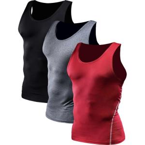 image:imageNELEUS Mens 3 Pack Athletic Compression Under Base Layer Sport Tank Top01 3 Packblack grey red