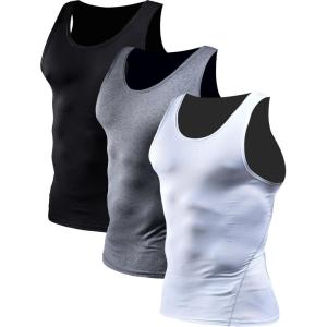 image:imageNELEUS Mens 3 Pack Athletic Compression Under Base Layer Sport Tank Top01 3 Packblack grey white