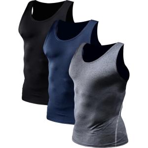 image:imageNELEUS Mens 3 Pack Athletic Compression Under Base Layer Sport Tank Top01 3 Packnavy Blue grey black