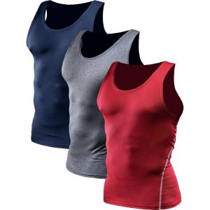 image:imageNELEUS Mens 3 Pack Athletic Compression Under Base Layer Sport Tank Top01 3 Packnavy Blue grey red