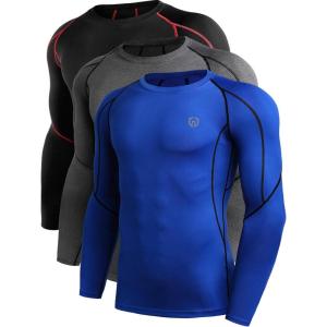 image:imageNELEUS Mens 3 Pack Dry Fit Long Sleeve Compression Shirts Workout Running Shirts5030 Black Red StripeGreyBlue 3 Pack