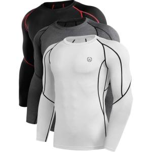 image:imageNELEUS Mens 3 Pack Dry Fit Long Sleeve Compression Shirts Workout Running Shirts5030 Black Red StripeGreyWhite 3 Pack