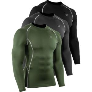 image:imageNELEUS Mens 3 Pack Dry Fit Long Sleeve Compression Shirts Workout Running Shirts5030 Black grey green 3 Pack