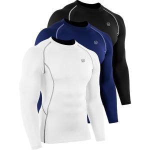 image:imageNELEUS Mens 3 Pack Dry Fit Long Sleeve Compression Shirts Workout Running Shirts5030 Black navy Blue  White 3 Pack