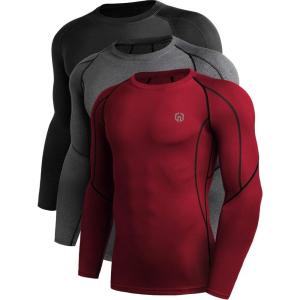 image:imageNELEUS Mens 3 Pack Dry Fit Long Sleeve Compression Shirts Workout Running Shirts5030 BlackGreyRed 3 Pack
