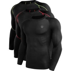 image:imageNELEUS Mens 3 Pack Dry Fit Long Sleeve Compression Shirts Workout Running Shirts5030 BlackRed StripeGreen Stripe 3 Pack