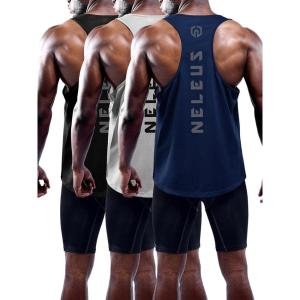 image:imageNELEUS Mens 3 Pack Dry Fit YBack Muscle Tank Workout Gym Shirt5031 3 Pack Black grey navy Blue