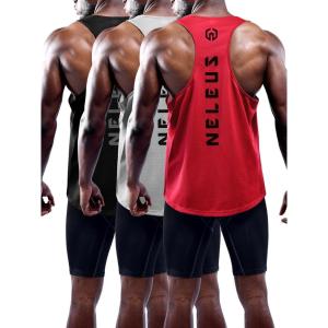image:imageNELEUS Mens 3 Pack Dry Fit YBack Muscle Tank Workout Gym Shirt5031 3 Pack Black grey red