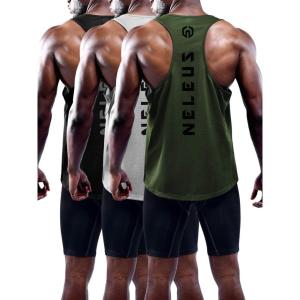 image:imageNELEUS Mens 3 Pack Dry Fit YBack Muscle Tank Workout Gym ShirtBlackGreyOlivegreen