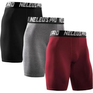 image:imageNELEUS Mens 3 Pack Performance Compression Shorts6028 3 Pack Black grey red