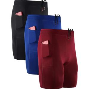 image:imageNELEUS Mens 3 Pack Running Compression Shorts with Pockets6072 BlackBlueRed 3 Pack