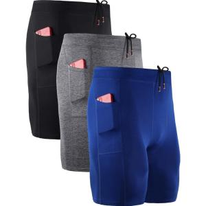 image:imageNELEUS Mens 3 Pack Running Compression Shorts with Pockets6072 BlackGreyBlue 3 Pack
