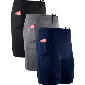 image:imageNELEUS Mens 3 Pack Running Compression Shorts with Pockets6072 BlackGreyNavy Blue 3 Pack