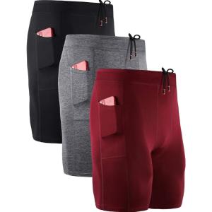 image:imageNELEUS Mens 3 Pack Running Compression Shorts with Pockets6072 BlackGreyRed 3 Pack