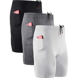image:imageNELEUS Mens 3 Pack Running Compression Shorts with Pockets6072 BlackGreyWhite 3 Pack