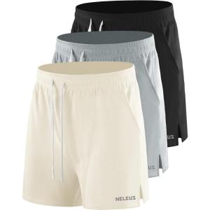 image:imageNELEUS Mens 7 inch Running Shorts Athletic Gym Workout Shorts with Pockets3d Honeycomb Fabric BlackLight GreyWhite
