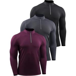 image:imageNELEUS Mens Compression Shirts 14 Zip Pullover Long Sleeved Running Shirts 3 Pack5086 BlackGreyRed