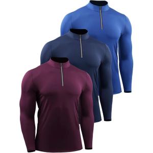 image:imageNELEUS Mens Compression Shirts 14 Zip Pullover Long Sleeved Running Shirts 3 Pack5086 RedNavyBlue