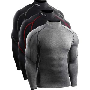 image:imageNELEUS Mens Compression Shirts Dry Fit Long Sleeve Mock Neck ShirtsHeatlock Mock NeckblackBlackred StripeGrey