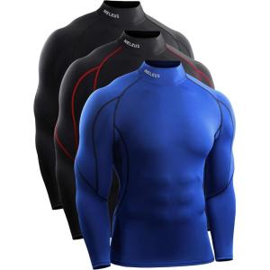 image:imageNELEUS Mens Compression Shirts Dry Fit Long Sleeve Mock Neck ShirtsHeatlock Mock NeckblackBlueBlackred Stripe