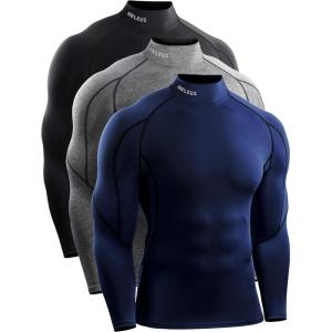image:imageNELEUS Mens Compression Shirts Dry Fit Long Sleeve Mock Neck ShirtsHeatlock Mock NeckblackGreyNavy Blue