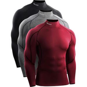 image:imageNELEUS Mens Compression Shirts Dry Fit Long Sleeve Mock Neck ShirtsHeatlock Mock NeckblackRedGrey