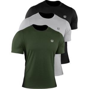 image:imageNELEUS Mens Dry Fit Athletic Running Shirt508 BlackGreyOlive Green 3 Pack