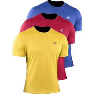 image:imageNELEUS Mens Dry Fit Athletic Running Shirt508 RedBlueYellow 3 Pack