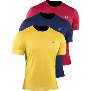 image:imageNELEUS Mens Dry Fit Athletic Running Shirt508 YellowNavyBlue 3 Pack