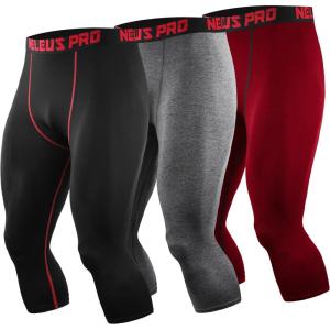 image:imageNELEUS Mens Dry Fit Compression Pants Workout Running LeggingsCapris Black Red StripeGreyRed 3 Pack
