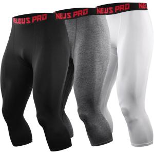 image:imageNELEUS Mens Dry Fit Compression Pants Workout Running LeggingsCapris BlackGreyWhite 3 Pack
