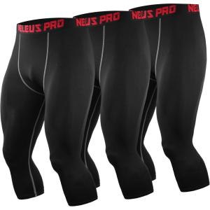 image:imageNELEUS Mens Dry Fit Compression Pants Workout Running LeggingsCapris Blackgrey Stripe 3 Pack
